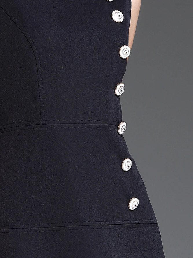Buttoned Sleeveless A-line Cotton Crew Neck Mini Dress | stylewe