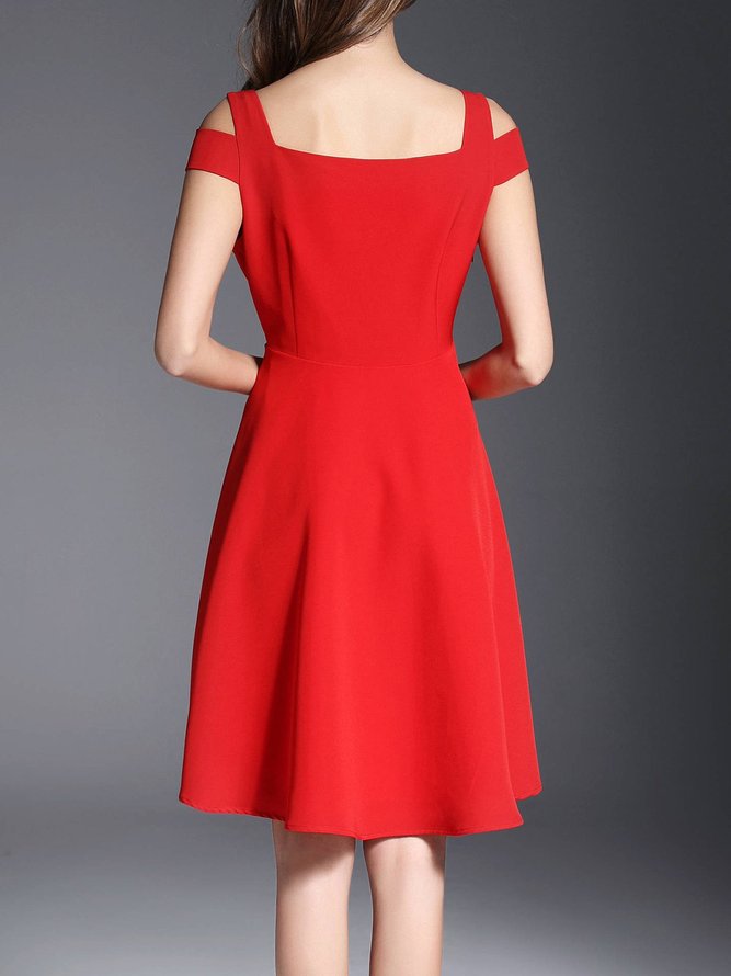 A-line V Neck Elegant Solid Cold Shoulder Dress