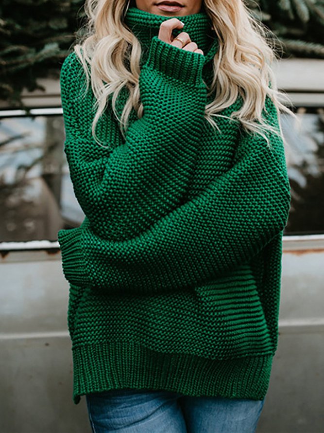 Knitted Casual Shift  Long Sleeve Turtleneck Sweater