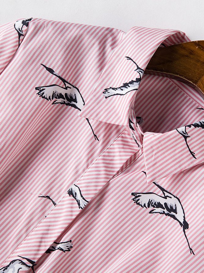 Pink Cotton Half Sleeve Stripes Midi Dress
