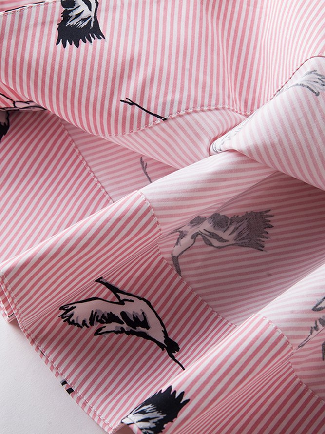 Pink Cotton Half Sleeve Stripes Midi Dress