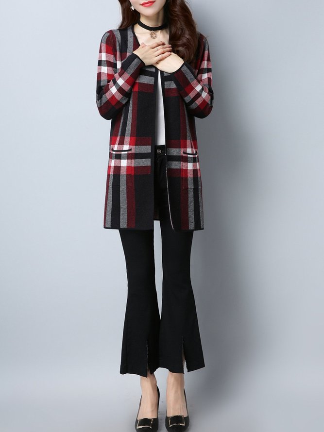 Checkered/Plaid Long Sleeve Cardigan