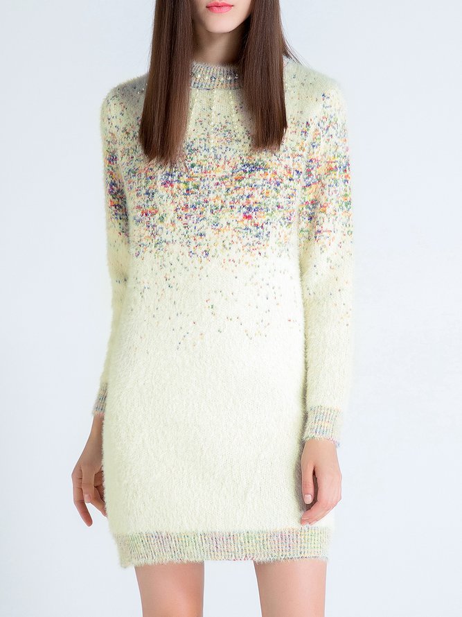 Wool Blend Long Sleeve Casual H-line Sweater Dress