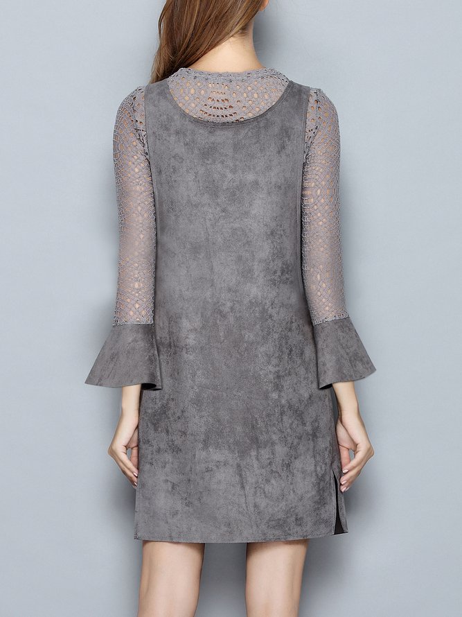 Gray Frill Sleeve Plain Two Piece Mini Dress