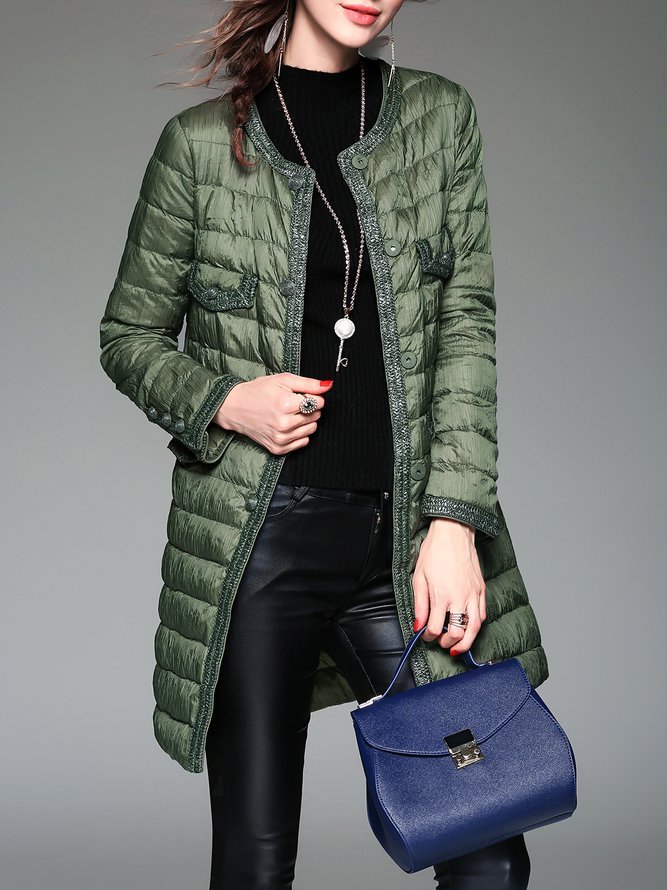 Green Long Sleeve Paneled H-line Buttoned Down Coat
