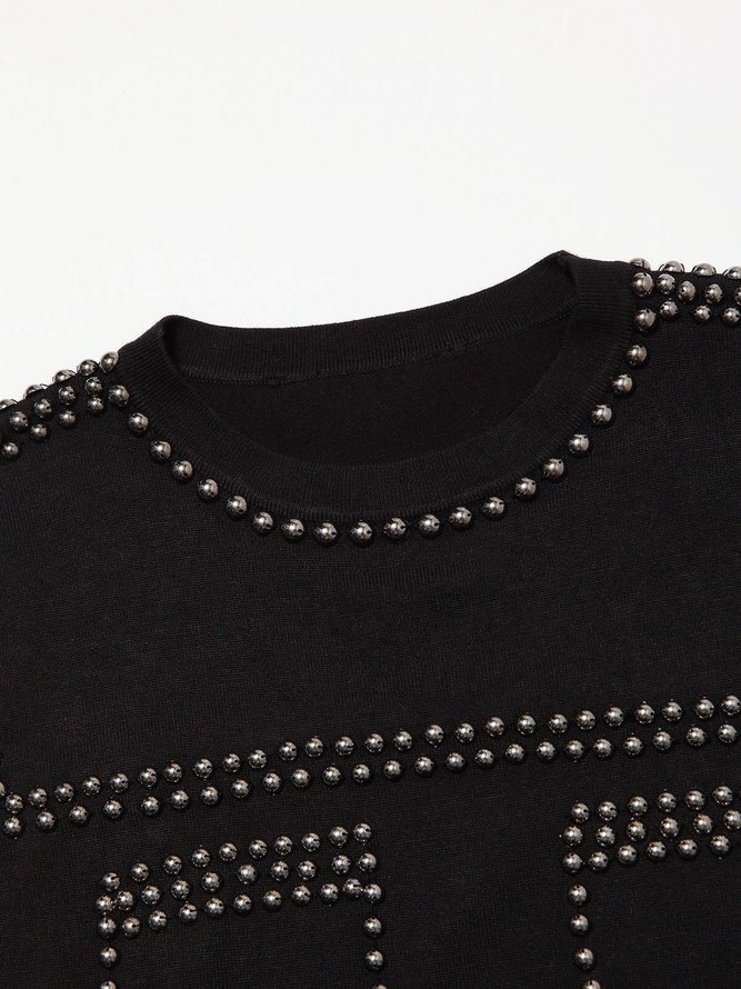 Black Beaded Plain Elegant Sweater