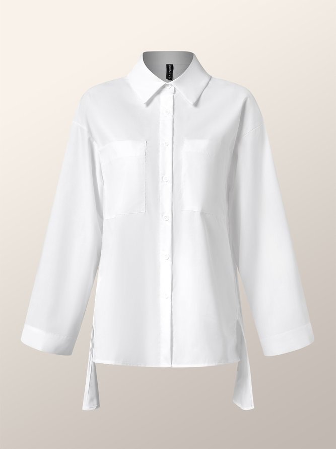 Daily Long sleeve Urban Plain Shirt Collar Blouse