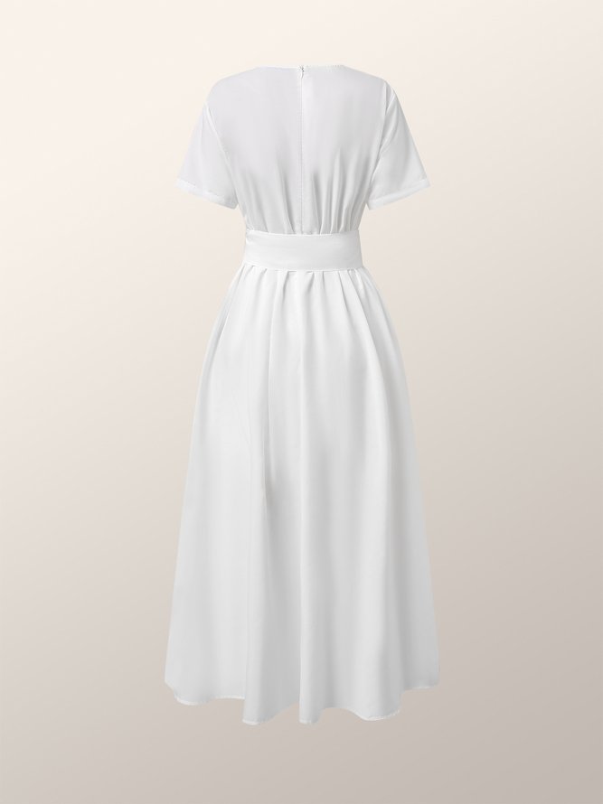 Elegant Deep V  Short Sleeve Woven Dress
