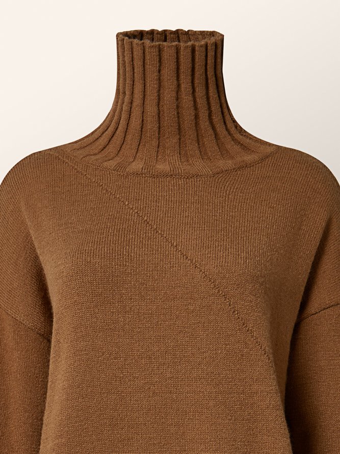 Loose Urban Turtleneck Plain Turtleneck Long sleeve Mid-long Sweater