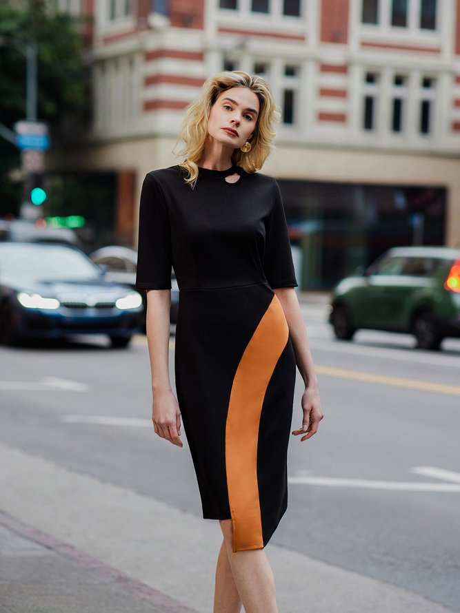 Stylewe Elegant Color Block Irregular Half Sleeve Dress