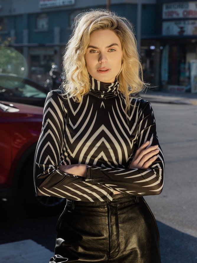 Daily Basic Striped  Turtleneck Long Sleeve Top