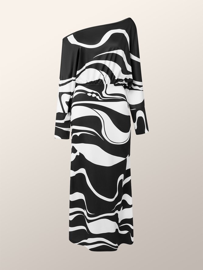 One Shoulder Striped Elegant Loose Dress