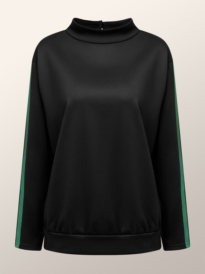 Micro-Elasticity Loose Casual Half Turtleneck Long sleeve Color Block Sweatshirt