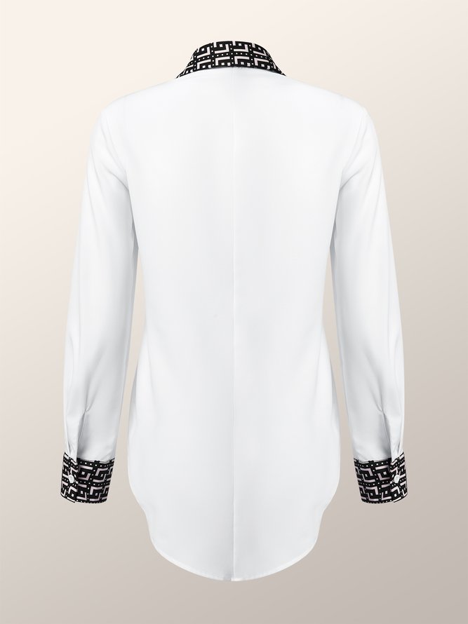 Regular Fit Geometric Shirt Collar Long sleeve Urban Blouse