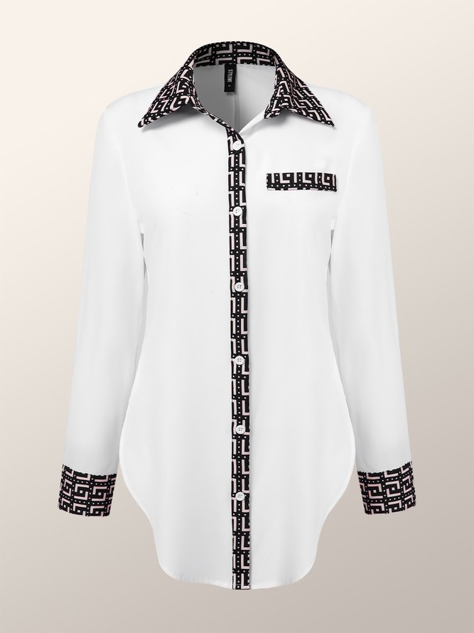Regular Fit Geometric Shirt Collar Long sleeve Urban Blouse
