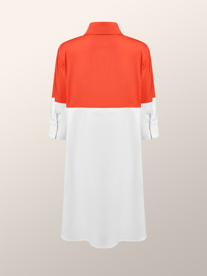 Loose Color Block Shirt Collar Short sleeve Urban Skirt Dress