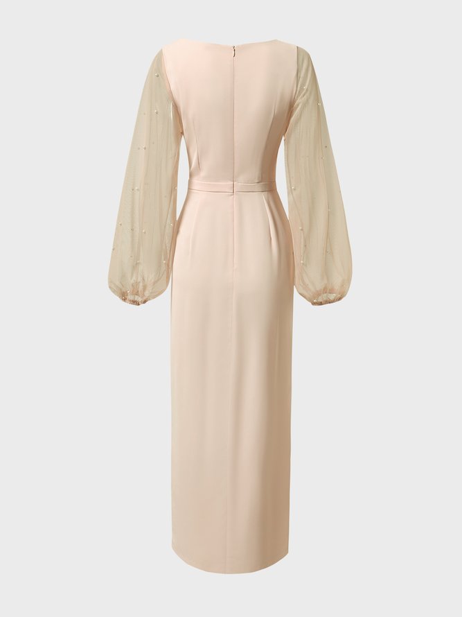 Knitted Plain Elegant V Neck Dress & Party Dress