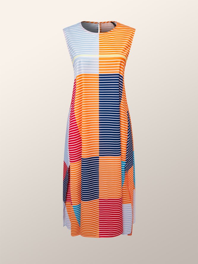 Crew Neck Elegant Loose Geometric  Print Dress