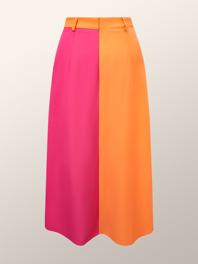Urban Daily Color Block  Pockets  Long Skirt