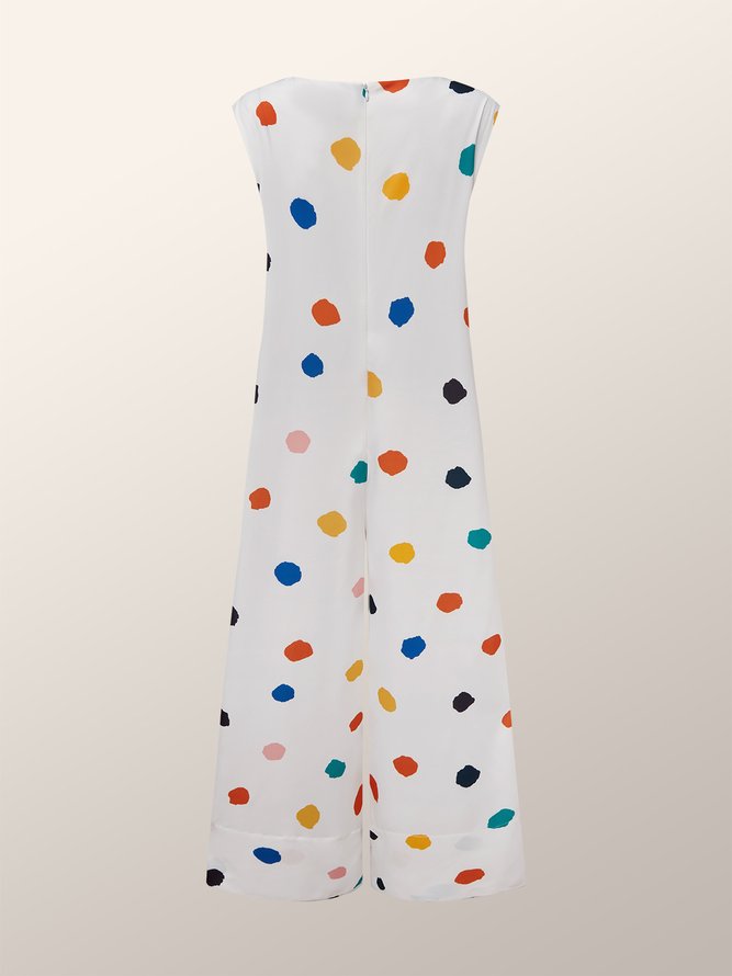 Boat Neck Casual Polka Dots Jumpsuit
