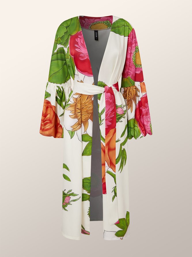 Vacation Loose  Floral  Print Kimono