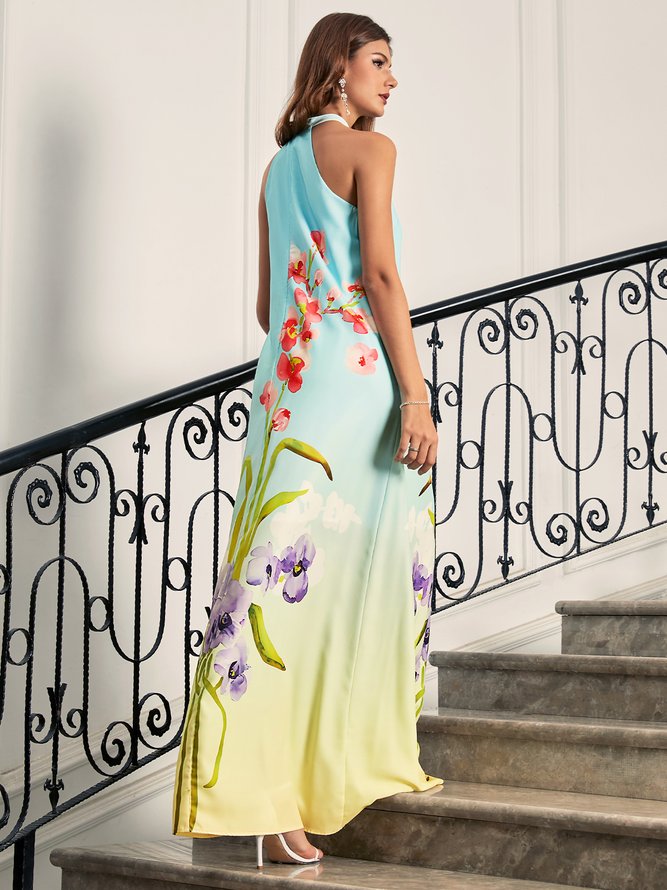 Regular Fit Halter Floral Elegant Party Dress