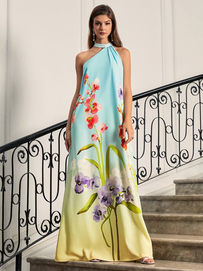Regular Fit Halter Floral Elegant Party Dress