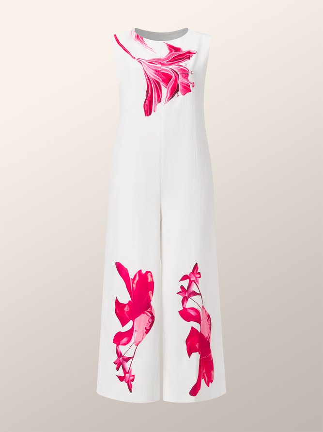 White Daily Loose Floral Casual Jumpsuit