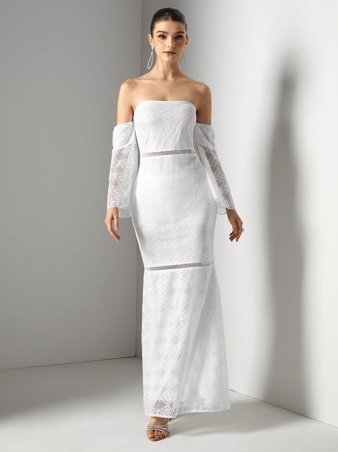 Boat Neck Elegant Lace Plain Wedding Dress