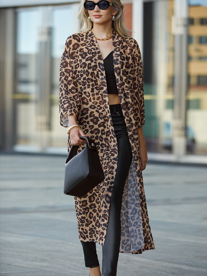 Casual Others Loose Leopard Kimono
