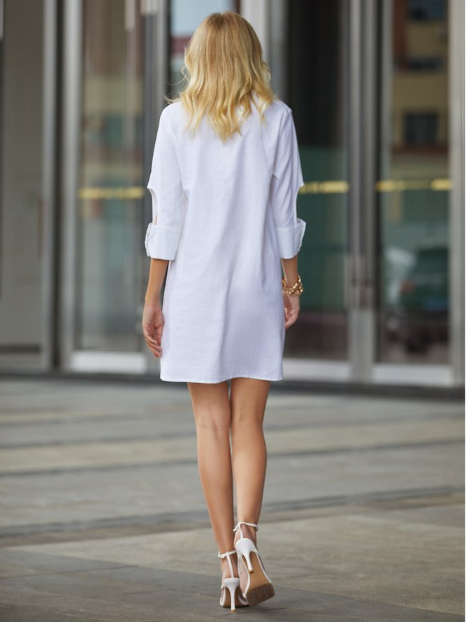 Stand Collar Casual Plain Mini Dress With No Belt