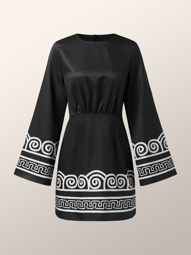 Casual Abstract Crew Neck Regular Fit Mini Dress With No Belt