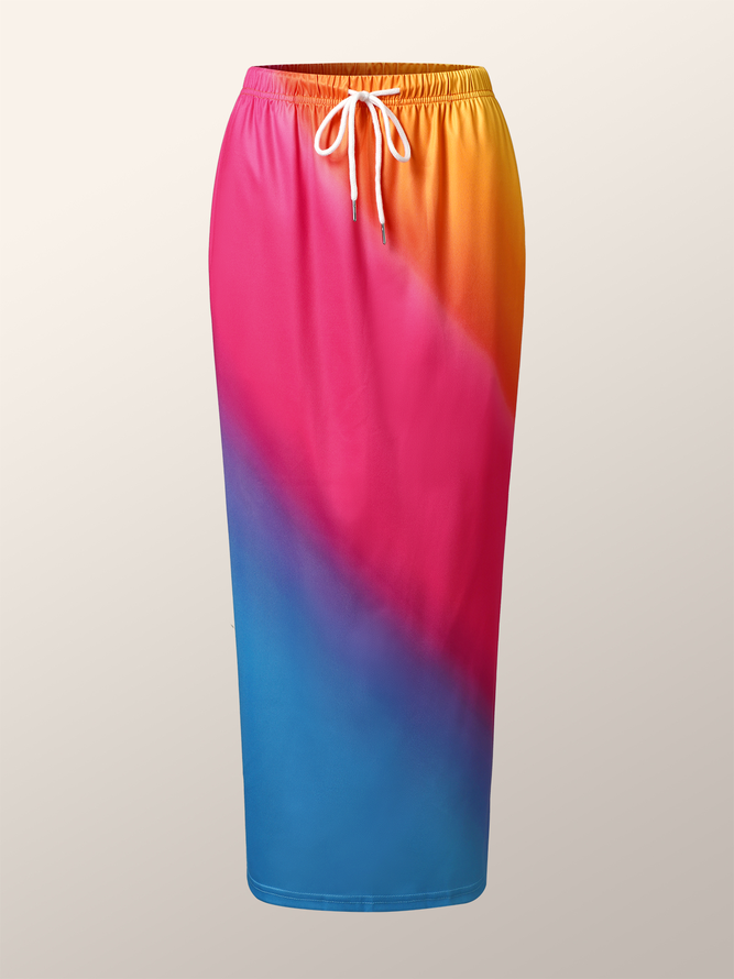 Regular Size Vacation Loose Ombre Skirt