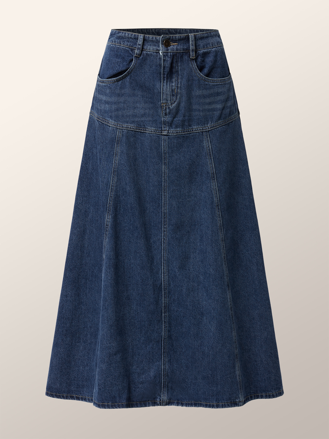 Lightweight Urban Plain Loose Midi Denim Skirt