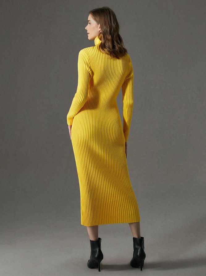 Urban Plain Turtleneck Long Sleeve Sweater Dress