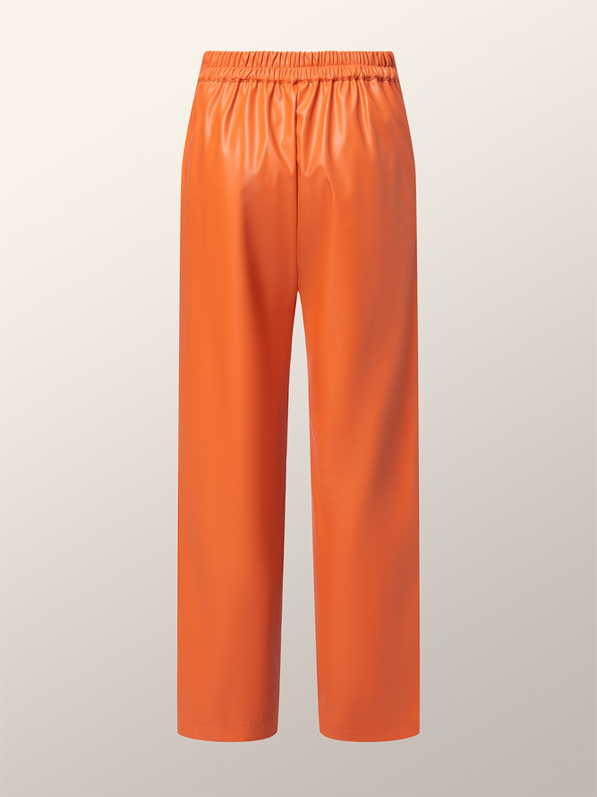 Regular Fit Micro-Elasticity Urban Pu Faux Leather Pants Straight pants