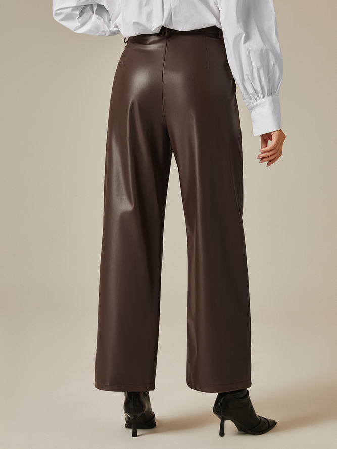 Urban Plain Regular Fit  Pockets Pu Faux Leather Pants