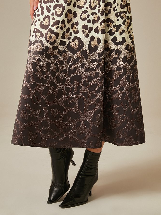 Leopard  Print Urban Regular Fit Pockets Crew Neck Dress