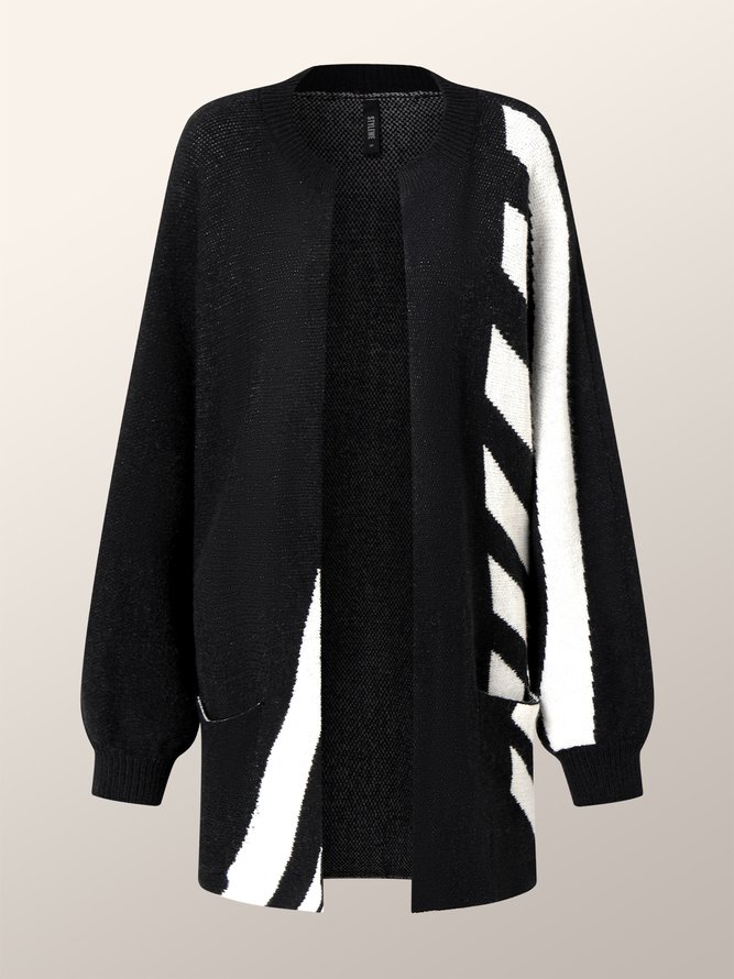 Three Quarter Sleeve Loose Striped Sweater Coat