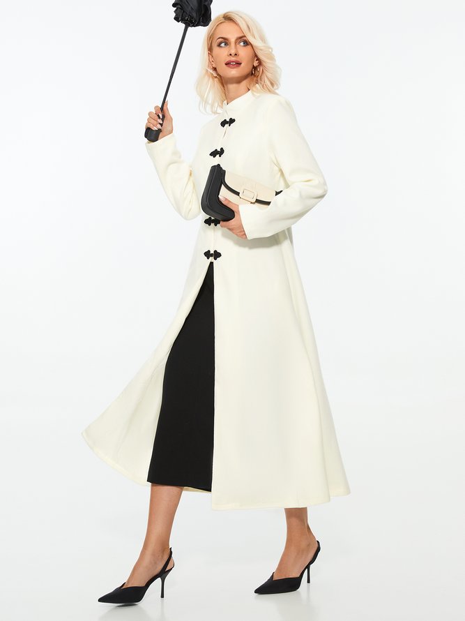 Long Plain Stand Collar Vintage Overcoat