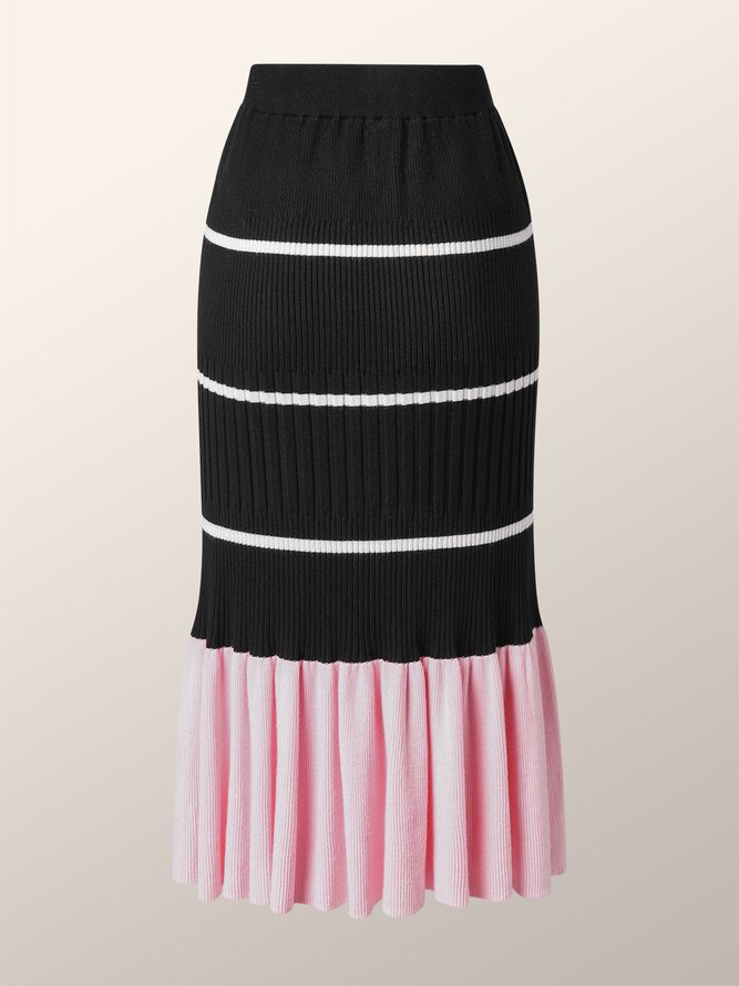 Daily Elegant Striped Mermaid Midi Skirt