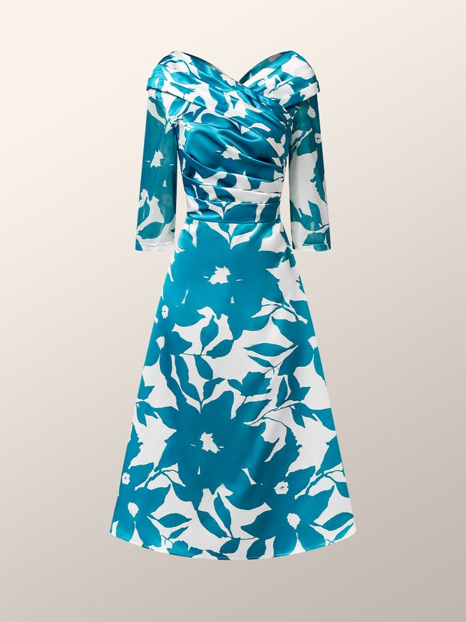 Elegant Floral Half Sleeve Regular Fit Midi Dress