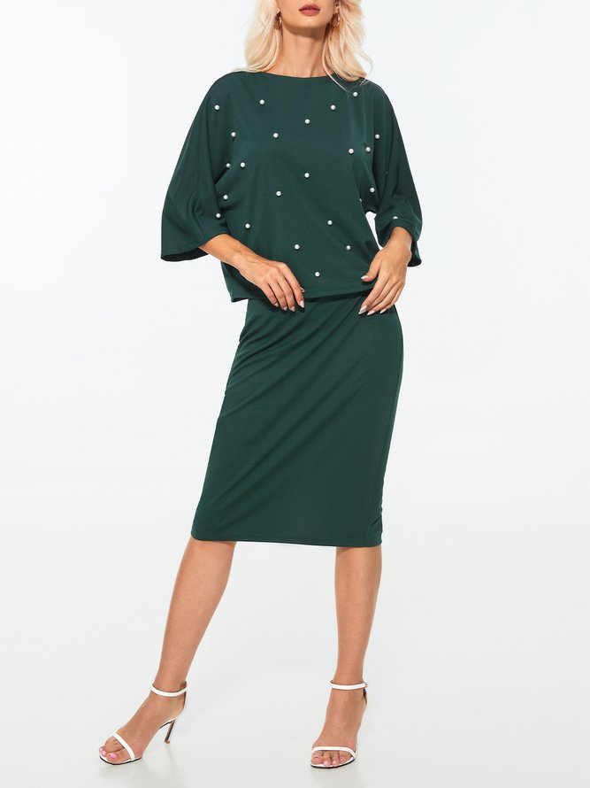 Daily Green Regular Fit Crew Neck Plain Two Piece Sets
