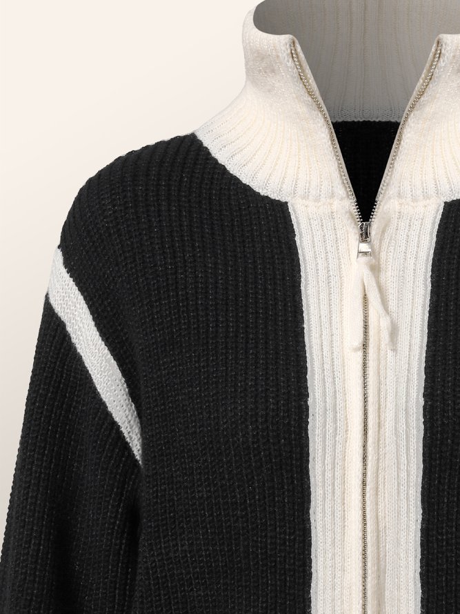 Daily Long sleeve Regular Fit Color Block Sweater Coat