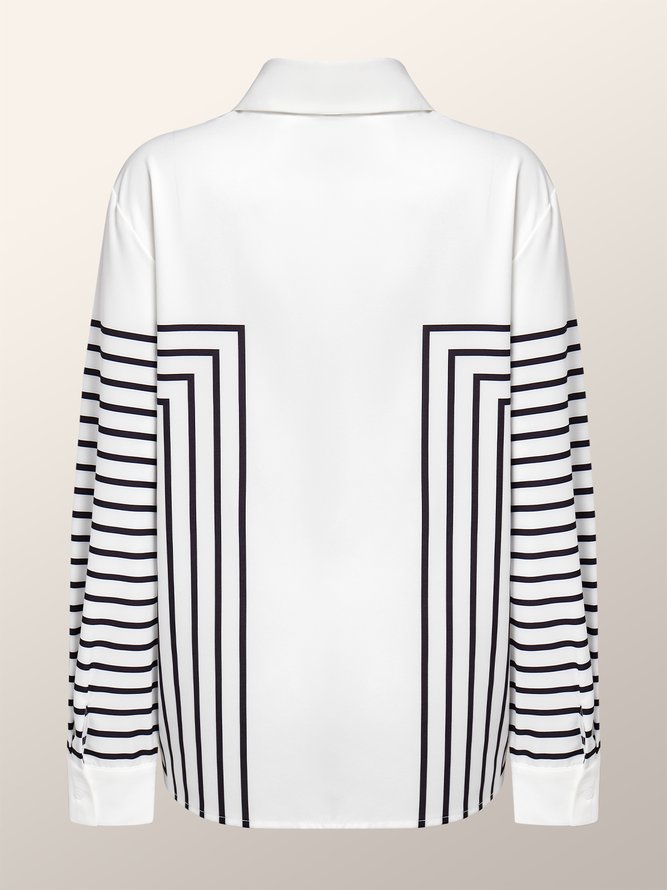 Striped Shirt Collar Urban Blouse