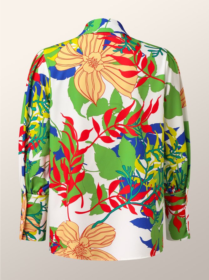 Floral Urban Loose Shirt Collar Blouse