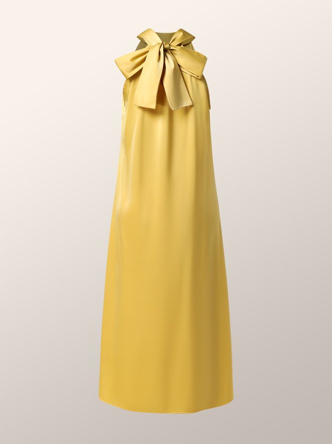 Regular Fit Elegant Sleeveless Plain Midi Dress