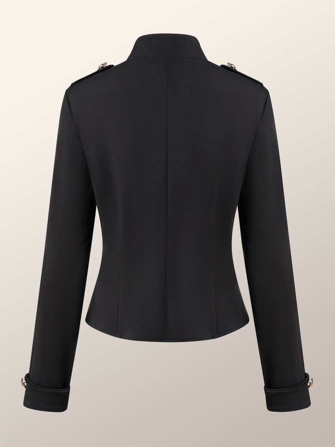 Simple Stand Collar Plain Long Sleeve Jacket