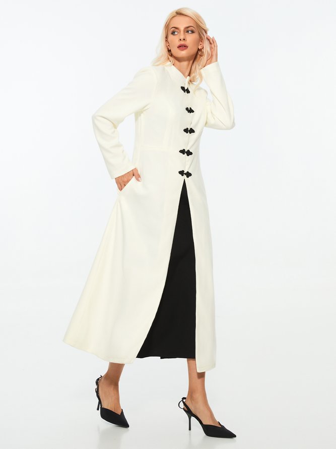 Long Plain Stand Collar Vintage Overcoat