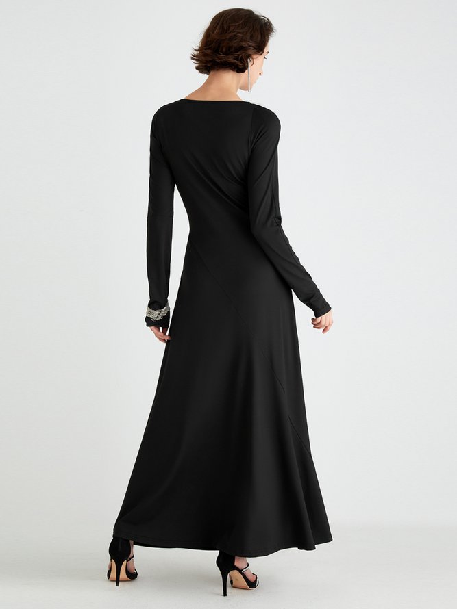High Elasticity Regular Fit Plain Elegant Long sleeve Long Dress